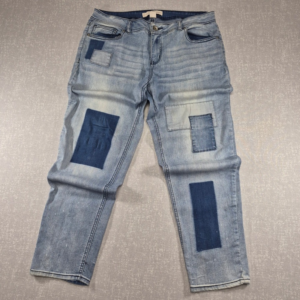Cato EST. 1946 Patchwork Jeans 14 Modern Mid Rise Light Wash Stretch Denim Boho